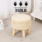 Cpintltr Round Ottoman Natural Seagrass Footstool Hand Weave Water Hyacinth Poufs Eco Friendly Sofa Foot Stool Soft Step Stool Padded Foot Rest with Pine Legs for Living Room (Natural White)