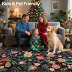 9x12 Area Rug, Floral Rugs for Living Room, Stain-Resistant Washable Bedroom Rug, Non-Slip Area Rugs for Dining Room Under Table, Indoor Carpet for Home Office (9 x 12 Black)