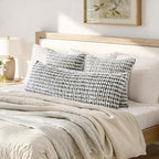 Boho Chenille Tufted Pillow Cover 14x36 Inch Set of 1, Farmhouse Striped Decorative Pillow Covers Accent Fluffy Neutral Long Body Bolster Pillow for Couch Sofa Bedroom Living Room, Brown Gray