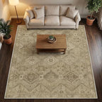 GENIMO 3x5 Area Rugs for Living Room, Machine Washable Non Slip Vintage Rugs, Low Pile Lightweight Print Rug for Bedroom, Dining Room, Home Office, Tan Brown