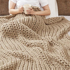 Madison Park Boho Throw Blanket, Soft Blanket Handmade Gift Home Decor, Lightweight & Breathable All Seasons Spring Chunky Knit Blanket, Knitted Throw for Couch, Bed Blanket, 50"x60" Tan