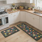 GENIMO Kitchen Mats for Floor 2PCS, Cushioned Kitchen Rugs Non Slip Washable, Farmhouse Anti Fatigue Mat Waterproof, Comfort Standing Mat Rug for Office, Home, Laundry, 17.3"x59"+17.3"x30", Black