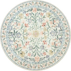 Lahome Sylvie Circle Rug 6ft Beige Floral, Gentle Blossom Print Nursery Round Rug, Machine Washable Kids Carpet for Bedroom, Non-Slip Circular Mat for a Cozy Retreat Nook Decor