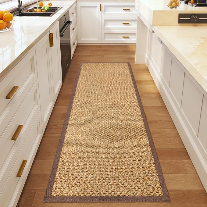 Washable Hallway Runner Rug 2x6 Jute Like Kitchen Runner Mat Rugs Non Slip, Woven Soft Entryway Farmhouse Runner Boho Floor Carpet for Indoor Laundry Hall Backdoor Bedroom Living Room, Brown