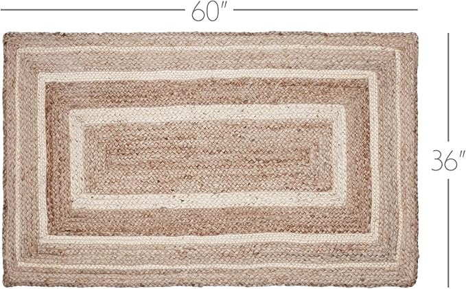 VHC Brands Jute Rug Rectangle with Pad, Natural & Crème, 36x60