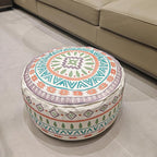 MOCOFO Round Bohemian Ottoman Pouf Cover, 18 Inch, Cotton Blend, Church Window Print, Living Room Storage Footrest, Cover Only (Jade Stone)