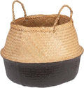 Bloomingville Handwoven Seagrass Folding Basket with Handles, Natural and Black