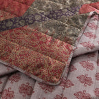 HORIMOTE HOME Velvet Patchwork Quilt King Size, Reversible Vintage Pattern Bedspread Luxury Cozy Vlevet Comforter 3-Pieces Coverlet Bedding Set for All Season (Burgundy)