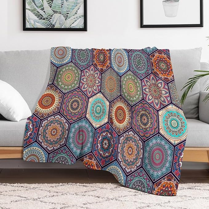 Boho Floral Throw Blanket Vintage Bohemian Flower Patterned Blanket for Sofa Bed Couch Chair Or Dorm 70"x80"