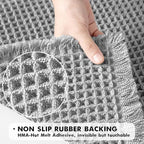 MIULEE Set of 2 Waffle Bathroom Rugs, Boho Bath Rugs Non Slip Washable, Super Absorbent Bath Mats, Ultra Soft Rubber Backed Shower Mats for Bathroom Floor, Tub and Shower, Light Grey, 24x36 Inch