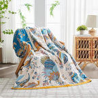 Boho Blanket for Bed 100% Cotton Bohemian Throw Blankets Ultra Soft Woven Muslin Decorative Blankets All Seasons Vintage Quilt Knitted Blanket for Sofa Chair Beige 50"x60"