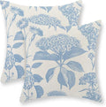 Baby Blue Pillow Covers 18x18 Set of 2 Vintage Boho Floral Hydrangea Herbs Botanical Throw Pillows Outdoor Flower Decoration Pillowcase Linen Farmhouse Cushion Case Decorative for Couch Sofa