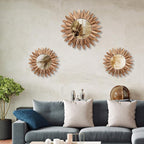 3 Pcs Boho Wall Decor Round Sunburst Mirror Boho Circle Mirror with Rustic Wood Frame Decorative Hanging Wall Art for Farmhouse Home Decor,17 Inch and 12 Inch(Wood Color)