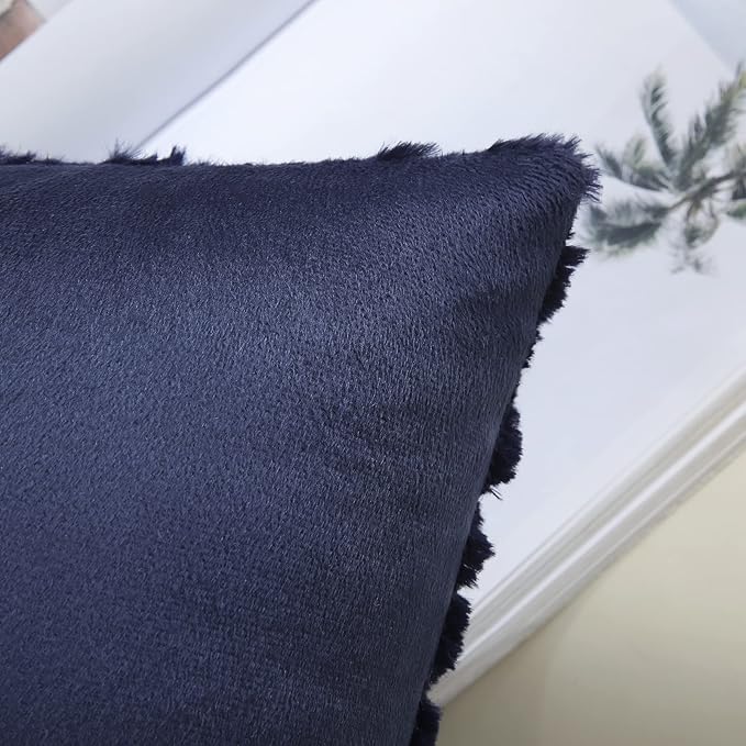 decorUhome Cozy Textured Euro Sham Throw Pillow Covers 22x22 Inch Set of 2, Soft Plush Faux Wool Navy Blue Accent Couch Pillow Covers for Modern Farmhouse Sofa Bed Living Room