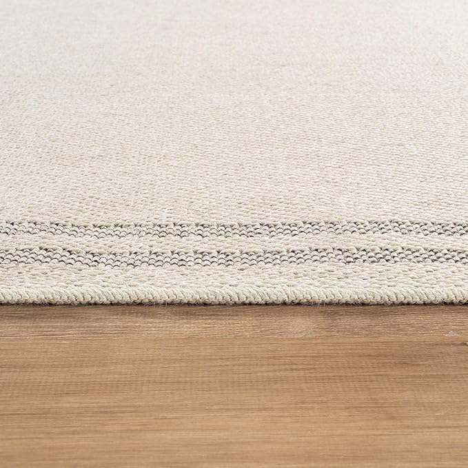 Easy Jute Rugs 10x14 Bordered Bone Color Living Room Indoor Outdoor Area Rug for Patio and Kitchen Rug High Traffic Washable Easy to Clean Solid Boho Woven Design Outside Carpet (10 x 14)