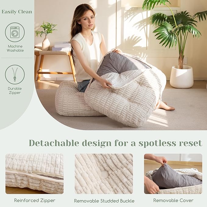 8" Washable Floor Pillow Cushion for Adults, Meditation Cushion Pillow, Removable Tufted Blended Corduroy Cover, Large Square Floor Sitting for Tatami Living Room or Yoga, 2Pack, Machine Washable