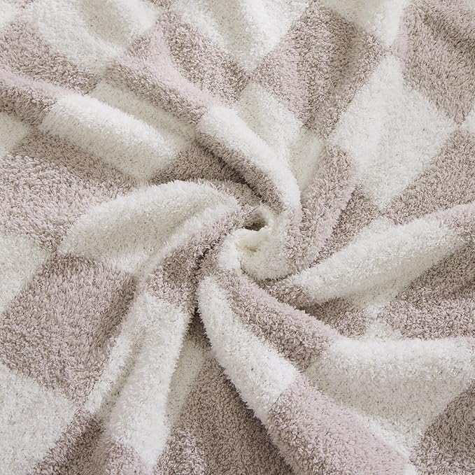 WRENSONGE Checkered Throw Blanket, Taupe Microfiber Soft Cozy Fluffy Warm Hand Made Throw Blankets for Couch, Sofa, Chair, Bed, Camping, Picnic, Travel Lightweight Bed Blanket - 50"*70"