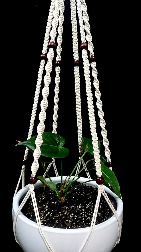 Plant Hanger Macrame Cotton 6 Legs 51 Inches in Tan and Green Color for Indoor Outdoor, Living Room, Kitchen, Deck, Patio, High and Low Ceiling with Size of 10-12 inches Without The Pot (Cream)