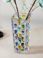 Magcolor Hand Painted Blue Woven Glass Vase -Crystal Flower Vase- 7.7 inch, Glass Plant Vase for Floral Arrangements, Centerpieces, Weddings, Housewarming, Centerpiece Home Deco.