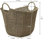 Household Essentials Brown Wicker Storage Basket with Handles Large | Natural Seagrass
