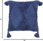 SARO LIFESTYLE Allman Collection Tufted Diamond Tassel Throw Pillow with Poly Filling, 18", Navy Blue