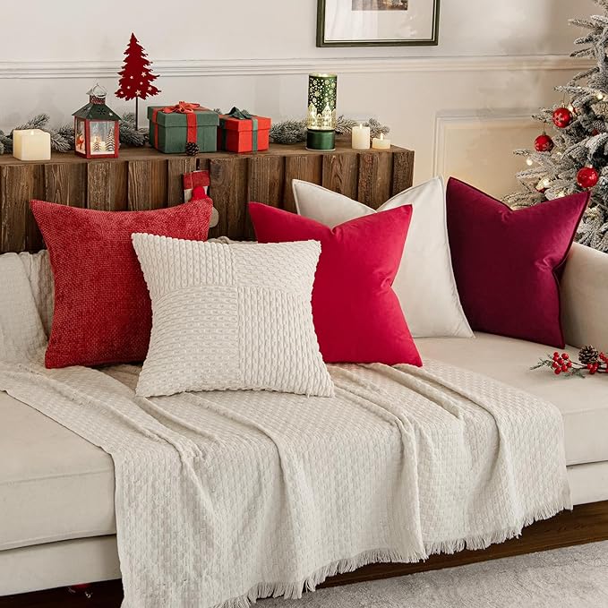 MIULEE 24x24 Inch Euro Sham Velvet Pillow Covers, Set of 2 Large Square Christmas Decorative Pillows -Bright Red Super Soft for King Bed, Sofa, Couch, Accent Chairs