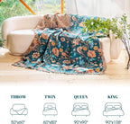 MSGKV Boho Throw Blanket for Bed 60"x80" Cotton Birds Floral Twin Size Couch Blanket Muslin Spring Breathable All Seasons Lightweight Farmhouse Blankets