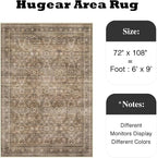 HUGEAR Area Rug 6x9 Vintage Brown Machine Washable Living Room Rugs Distressed Retro Floral Vacuumable Low Pile Carpet Bedroom Office Dining Room Laundry Room Non Slip Soft Lightweight