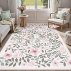 Lahome Reverie Pink Floral Rugs for Girls Bedroom 5x7, Washable Soft Nursery Decor Shabby Chic, Non-Slip Thin Carpet for Kids Room, Baby Girl Nursery, Dorm, Cozy Reading Nook