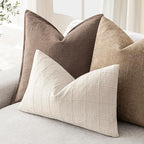 Foindtower Set of 2 Decorative Linen Check Throw Pillow Covers Neutral Farmhouse Lumbar Cushion Covers Modern Boho Home Decor for Sofa Chair Couch Bedroom Living Room,12×20 Inch,Natural Beige