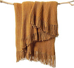 lifein Throw Blanket for Couch, Soft Boho Decor Bed Throw,Cozy Brown Knitted Chenille Small Knit Farmhouse Lightweight Throw (Golden Brown,50 * 60")