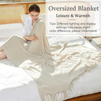 Blagic Knitted Throw Blanket for Couch Soft Farmhouse Boho Throw Blanket with Tassels Home Decorative Lightweight Throw Blankets,Cream White Throws for Bed/Chair/Sofa, Stripe Textured, 60" W x 80" L