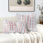 Boho Chenille Tufted Pillow Cover 20x20 Inch Set of 1, Farmhouse Striped Decorative Pillow Covers Accent Fluffy Neutral Square Pillowcases for Couch Sofa Bedroom Living Room, Orange White