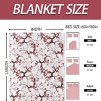 Plum Blossom Blanket 40×50 Inch,Japanese Asian Ink Painting Style Lightweight Flannel Throw with Red Flowers on White,Zen Minimalist Art Home Decor,Gifts for Girls,Women