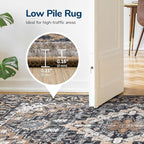 Lessymo 8 x 10 Area Rugs for Living Room, Machine Washable Area Rugs Boho Faux Wool Low Pile Area Rug for Bedroom, Floral Medallion Vintage Rugs with Non-Slip Rubber, Kid & Pet Friendly,Black Brown