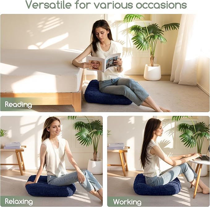 Washable Floor Pillow Cushion for Adults, Meditation Cushion Pillow, Removable Tufted Blended Corduroy Cover, Large Square Floor Sitting for Tatami Living Room or Yoga, 2Pack, Machine Washable