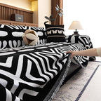 VClife Minimalism Tribal Couch Cover Non Slip White Black Geometric Jacquard Sofa Cover Washable Bohemian Style Aztec Couch Slipcover for Sectional Couch Chenille Furniture Protector 71''x150''