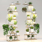 Plant Stand Shelf Rack Indoor with 8 Built in Grow Light, 10 Tiered 65" Tall White Large Lighted Half Moon Curved Plant Stand for Indoor Growing, 2 Pack Arch Sturdy High Herb Shelving