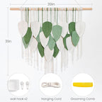NYEONHRT Large Macrame Wall Hanging Handmade Boho Leaf and Feather Tapestry for Modern Home Decor Perfect Wall Art for Living Room Bedroom Nursery Apartment Backdrop 39x31 Inch (White green)