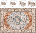 Lessymo 5x7 Area Rugs- Machine Washable Area Rugs, Super Soft Faux-Wool Area Rug for Living Room Bedroom, Boho Area Rug Vintage Floral Medallion Non-Slip Low Pile, Orange Beige