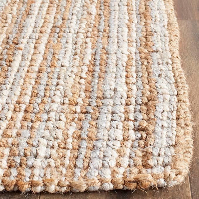 SAFAVIEH Area Rug 6' Square - Natural Fiber Collection - Grey & Natural Brown, Handmade Jute, Farmhouse Style, Chunky Textured Thick Pile (NF447K)