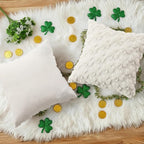 decorUhome St. Patrick’s Day Shamrock Pillow Covers 18x18 Inch Set of 2, Soft Plush Faux Wool Cream White Throw Pillow Covers, Farmhouse Spring Holiday Decor for Sofa Living Room