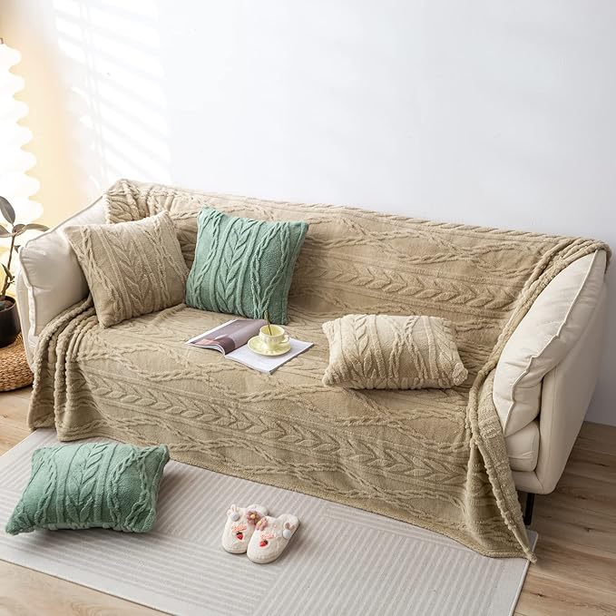 YUSOKI Queen Size Blanket Single Layer,Weight(4.4lb),370GMS-3D Stylish Design for Gift Home Decor (Tan,90"x90")