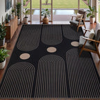 Tangsoo Rainbow Easy Jute Rug 6x9 Washable Area Rugs for Living Room,Farmhouse Non Slip Indoor Outdoor Carpet,Modern Black Office Mat for Backyard Dining Room Bedromm Sunroom Home Decor