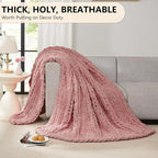 L'AGRATY Chunky Knit Blanket Throw: 72''x84'' Chenille Chunky Knitted Throw Blanket for Bed Couch - Handmade Thick Big Cable Knit Blanket - Large Chunky Crochet Blanket for Home Decor(Rose Pink)