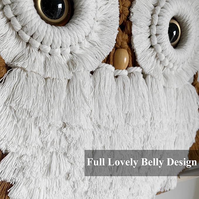 Macrame Owl Wall Hanging Boho Hippy Decor, Handmade Tapestry Fiber Art Wall Decor for Nursery Bedroom Living Room, Sustainable Gift for Owl Lovers & Nature Fans