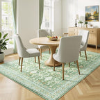 Lessymo 5x7 Washable Area Rug with Non Slip Backing,Soft Boho Indoor Carpets for Living Room Bedroom Nursery, Kid and Pet Friendly, Light Green