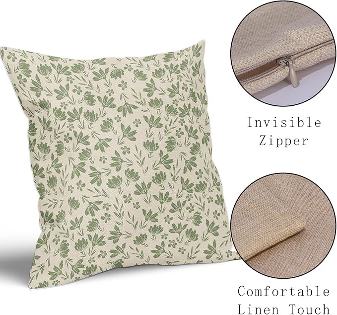 Sage Green Floral Pillow Covers 24x24 Set of 2 Spring Vintage Rustic Old Style Cute Flower Green Cream Print Decorative Outdoor Pillowcases Farmhouse Throw Cushion Case Decor for Couch Sofa Bed