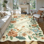 Lahome Floral Washable 6x9 Area Rugs, Soft Bedroom Rug for Living Room Ultra-Thin Non Slip Dining Room Rug, Stain Resistant Boho Rugs Easy Clean Throw Carpet for Office Flore (6'x9',Beige)