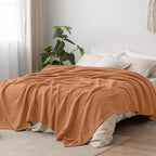 PHF 100% Cotton Muslin Blanket King Size 108"x90", 4-Layer Lightweight Gauze Throw, Breathable Cloud-Soft Minimalist Blanket for Bed, Couch, Camping & Baby, Caramel, Ideal Gift